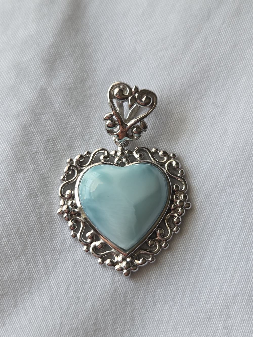 Stauer HARD TO FIND "Heart of the Ocean" Larimar Sterling Silver Pendant